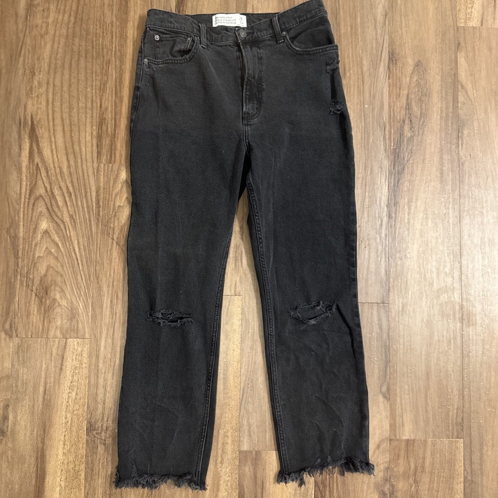ABERCROMBIE & FITCH Ankle Straight Ultra High Rise Jeans Size 28/6R Black